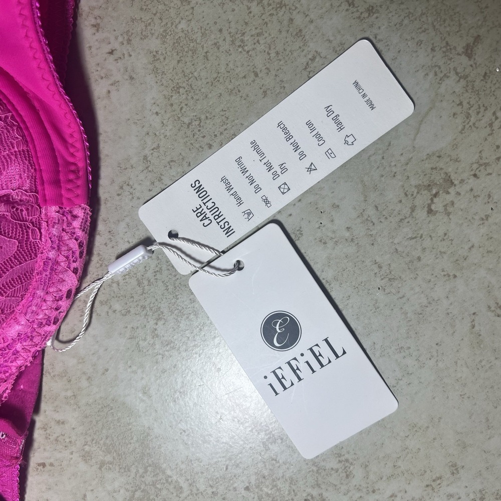 NWT iEFiEL Pink Lace Balconette Underwire Bra Lingerie Size XL Unlined Floral - Picture 2 of 6